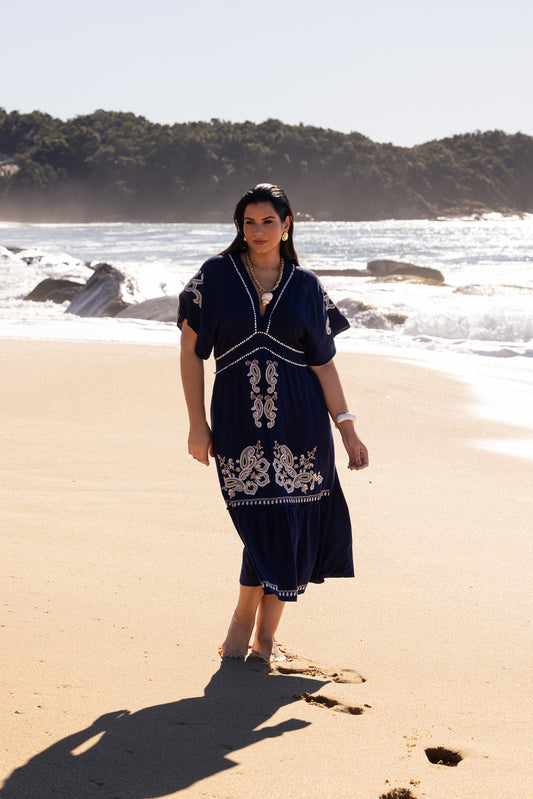 Vestido de viscose bordado