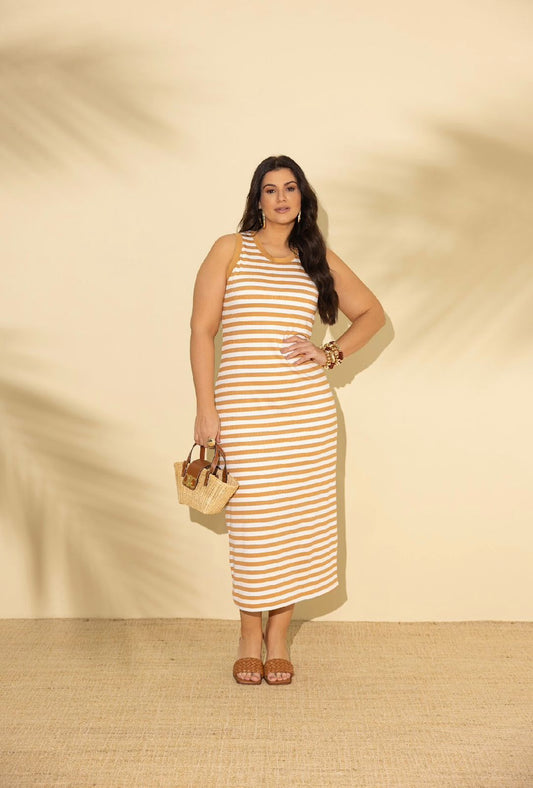 Vestido canelado listrado