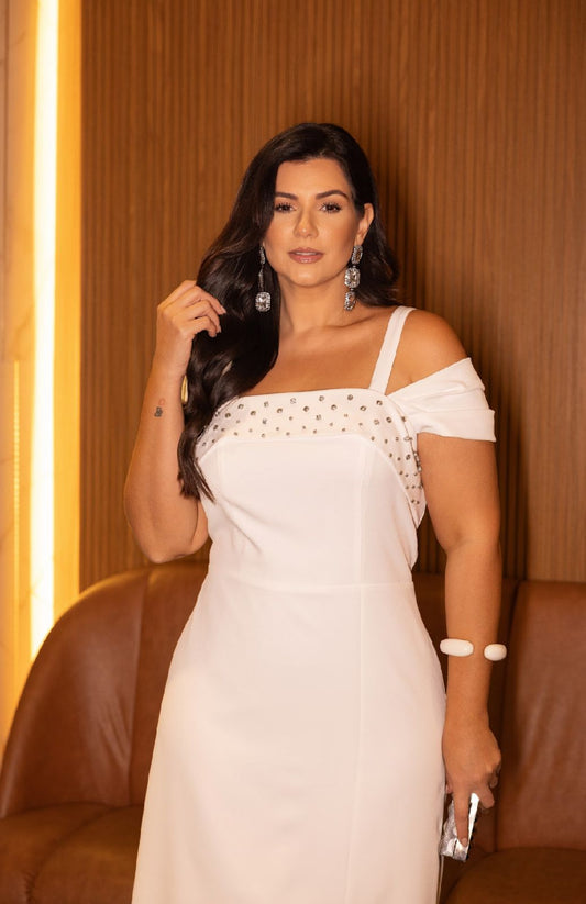 Vestido alfaiataria aplique strass