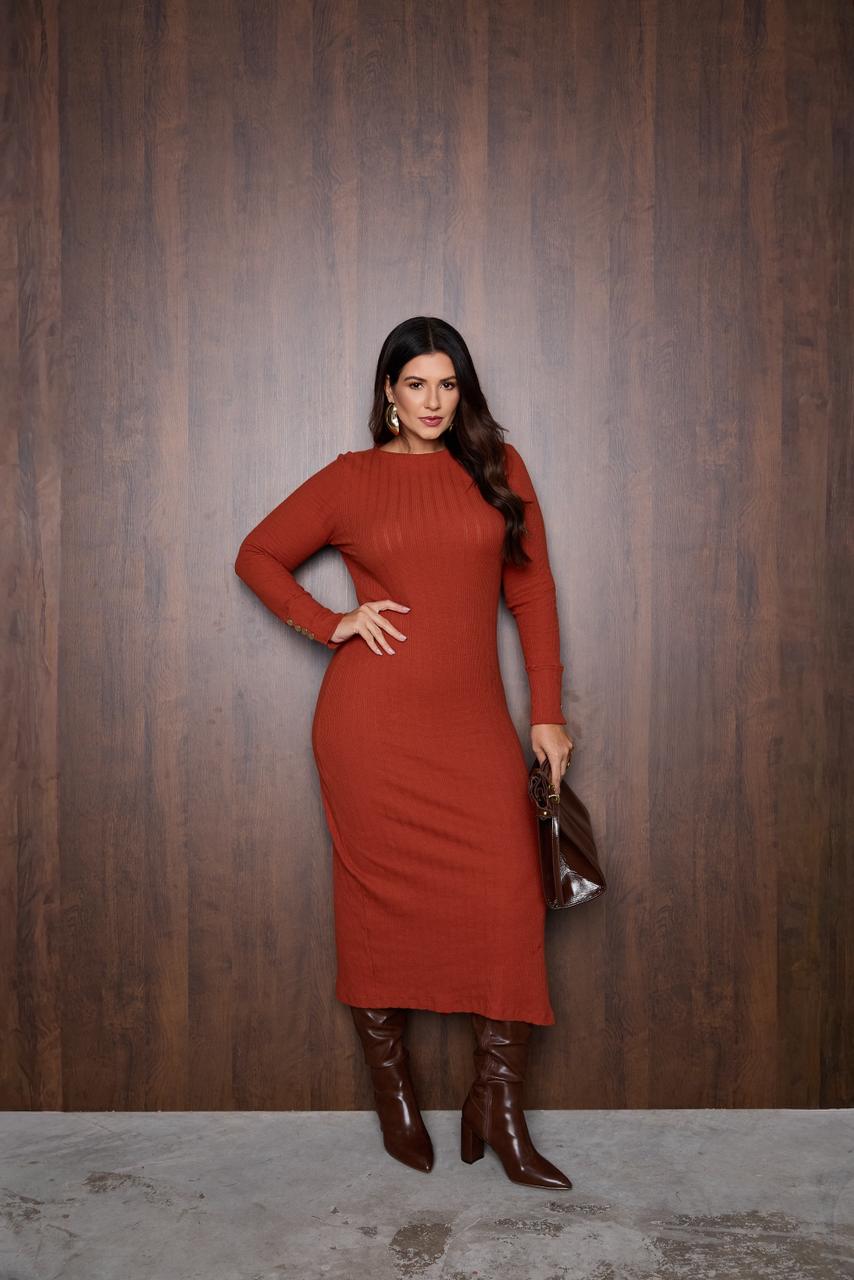 Vestido malha canelada