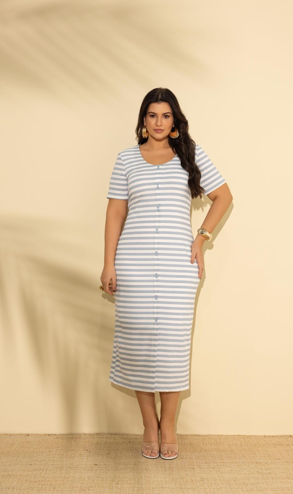 VESTIDO CANELADO LISTRADO 