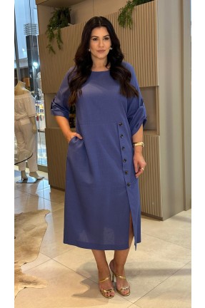 VESTIDO DE LINHO COM BOTOES 
