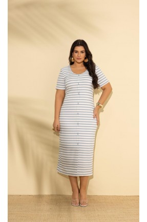 VESTIDO CANELADO LISTRADO 